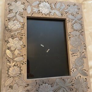 Set of 3 Floral Hand Carved Wooden Silver Plating Inlay Photo Frame